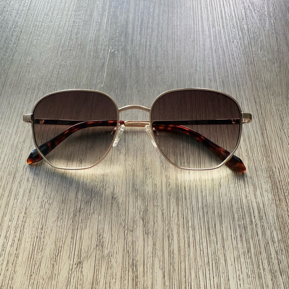 quay australia big time brown gold tortoise arms round geometric sunglasses NEW